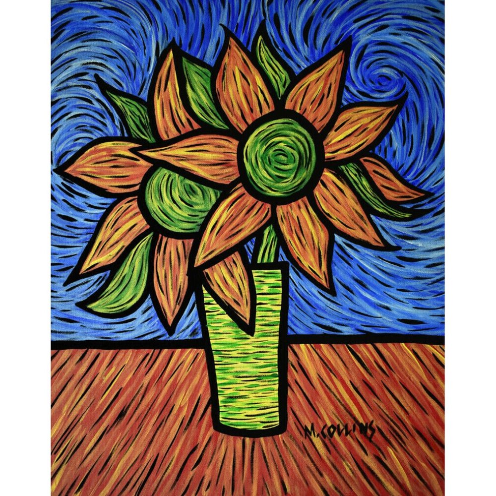 Colorful Sunflowers Vase Abstract Canvas Painting